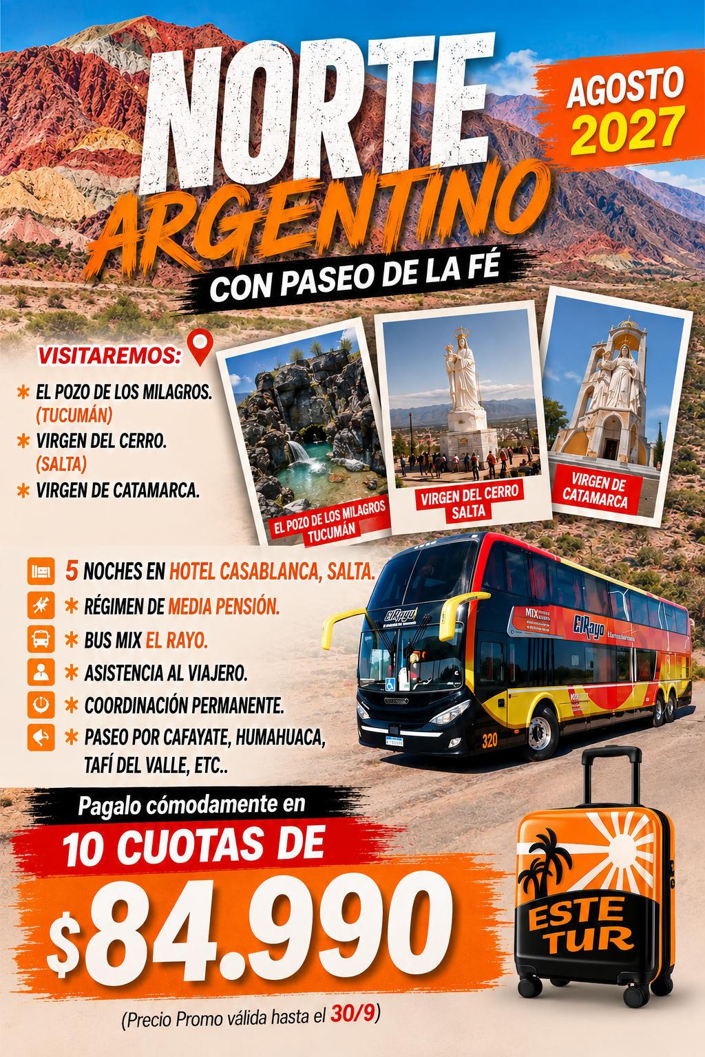 🚌 NORTE ARGENTINO CON PASEO DE LA FE – AGOSTO 2027